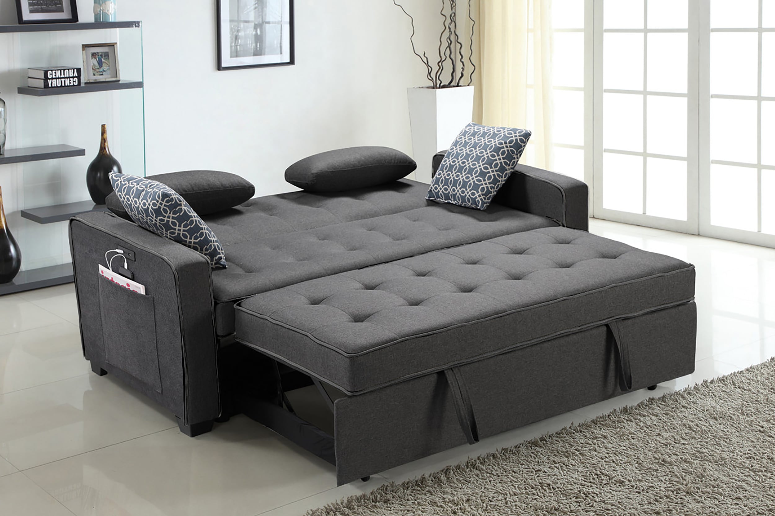 Modern Gray Fabric Sleeper Sofa
