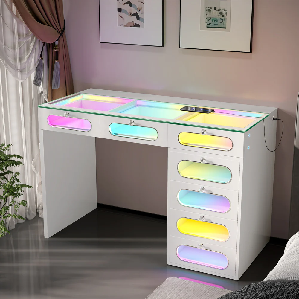 VANITII 7 Glass Fronted Drawers with Crystal