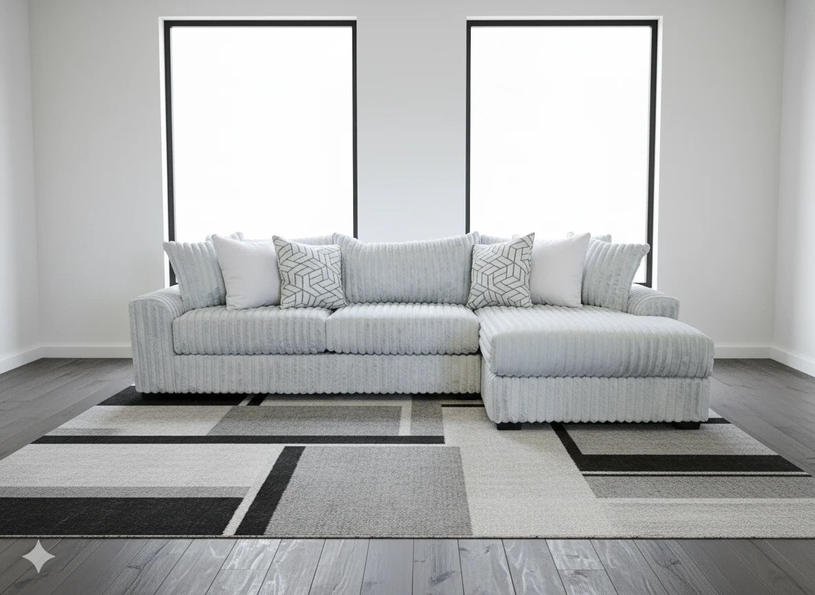 2pc Jumbo Chord Grey Sectional RAF Chaise