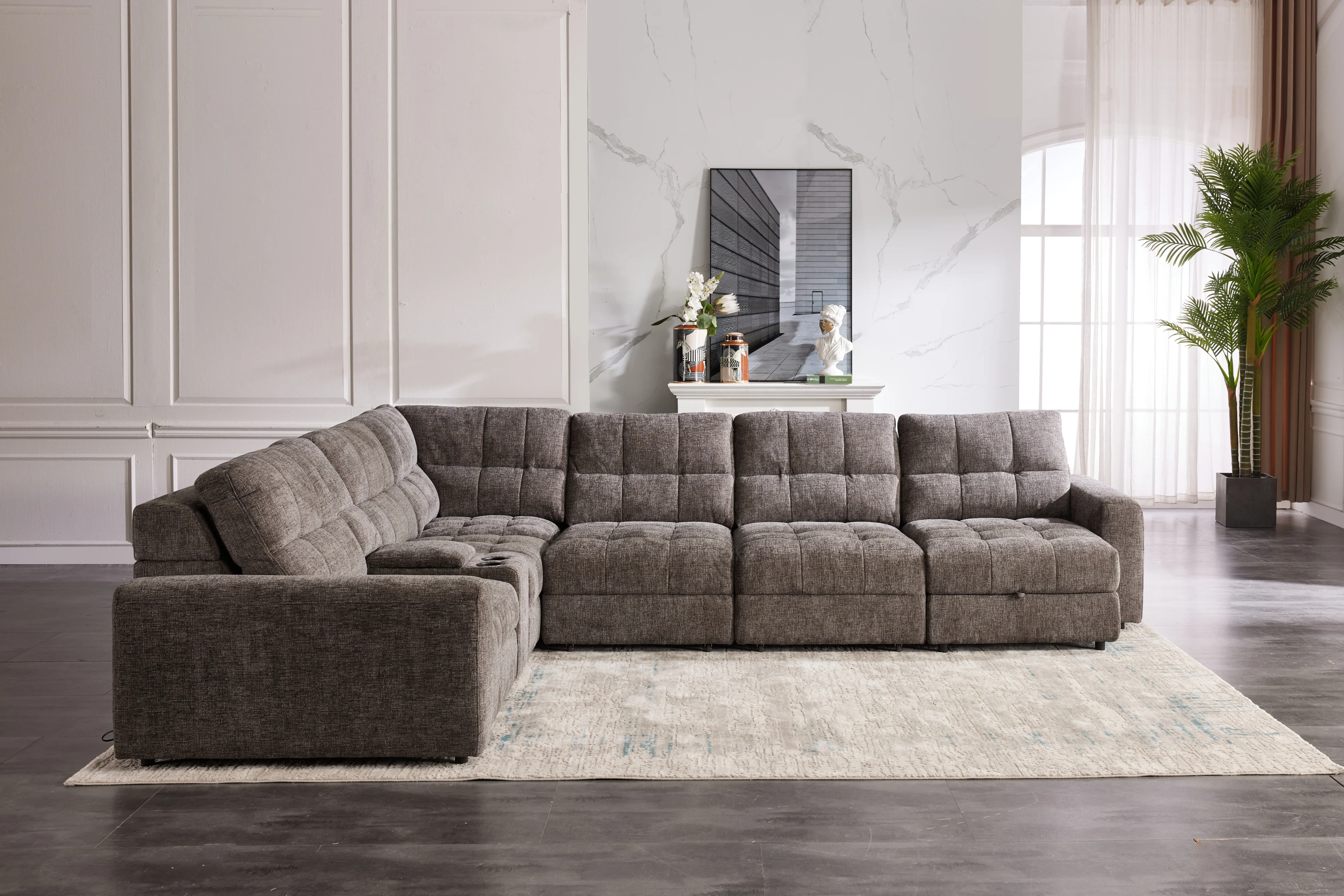 7pc Slider Sectional Raf Chaise Granite