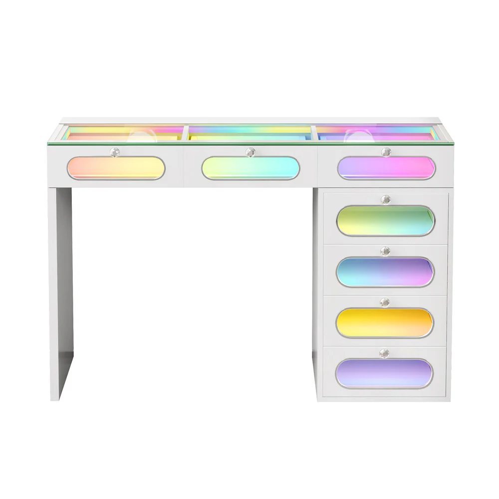 VANITII 7 Glass Fronted Drawers with Crystal