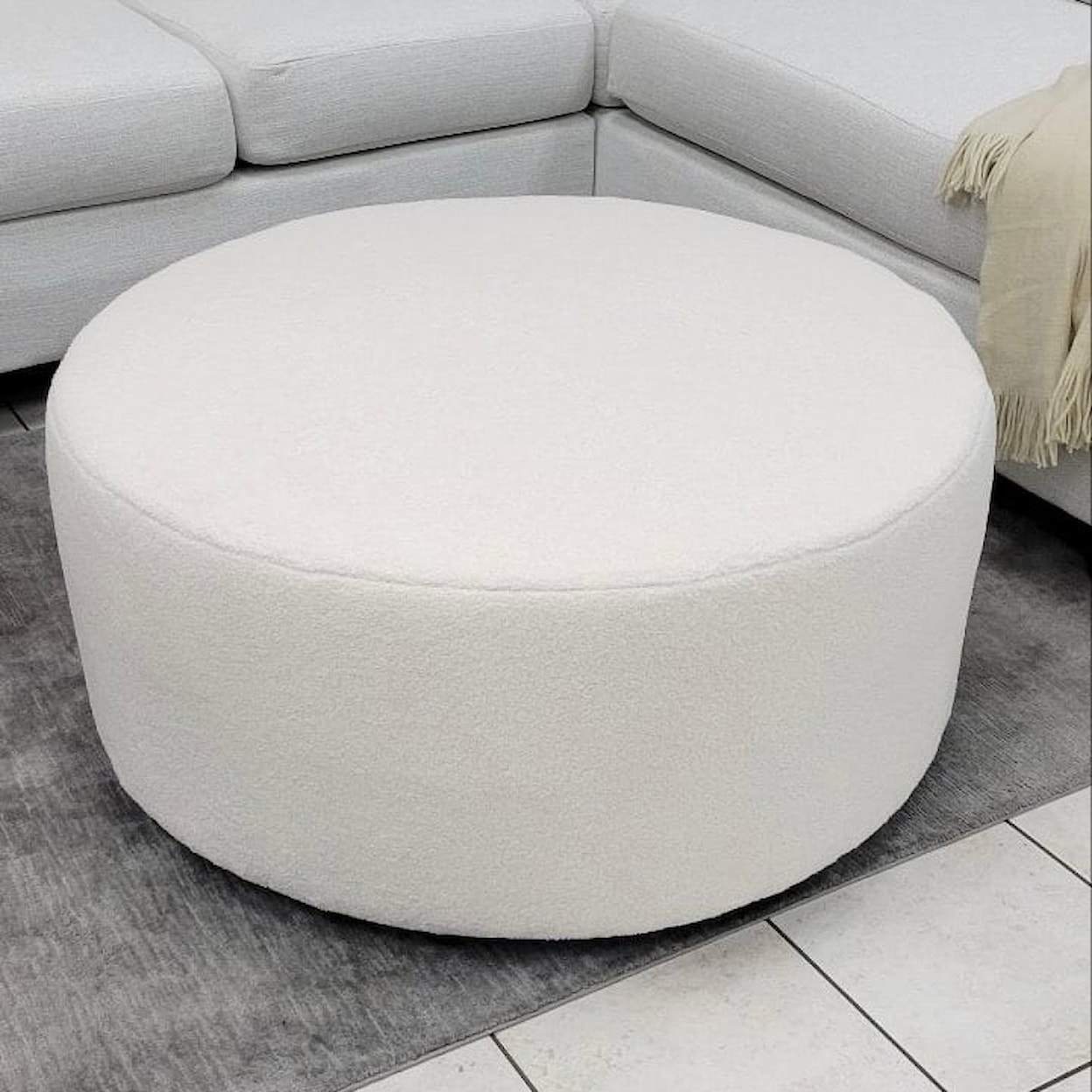 Phoenix Custom Furniture CASHMERE 40 Inch Round Ottoman Wooly Ivory