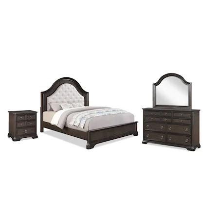 East King Bed Dresser Mirror and 1 Nightstand