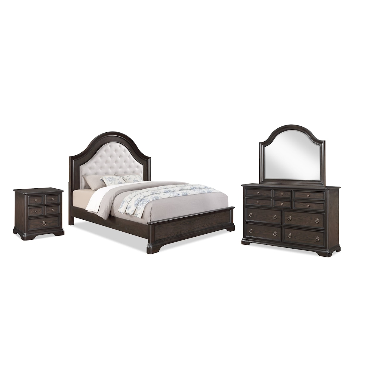 CM Duke Queen Bed Dresser Mirror and 1 Nightstand