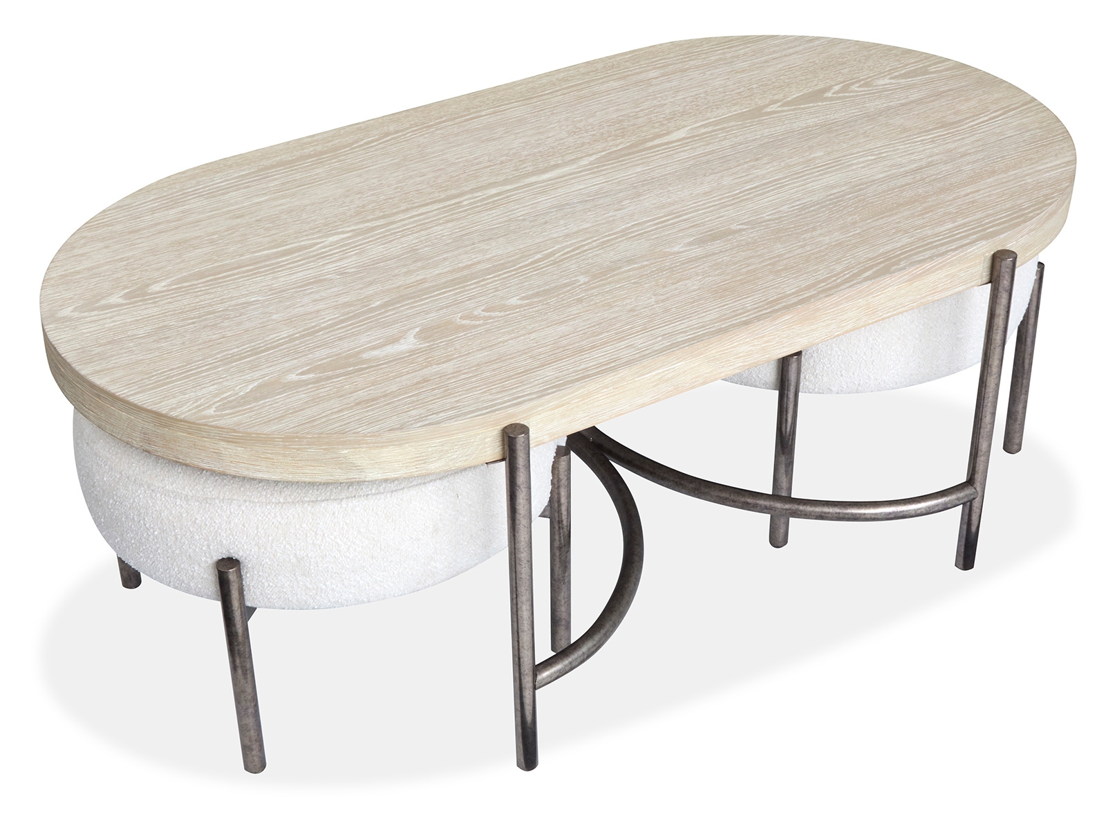 Oval Cocktail Table W/2 Ottomans (Uph. Seat)