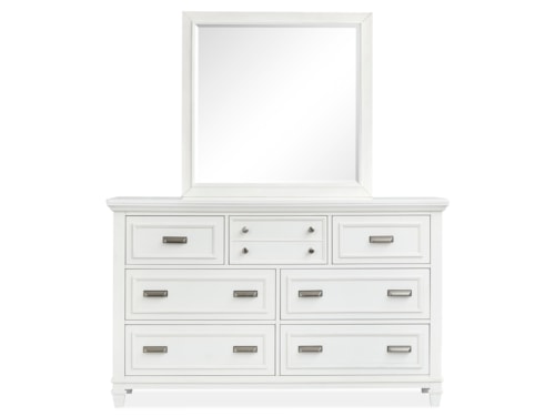 Contemporary 7-Drawer Dresser  and Mirror Set with Felt-Lined Top Drawers