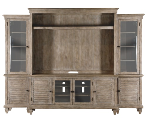 Rustic 18-Shelf Entertainment Wall with Weathered Bronze Pulls