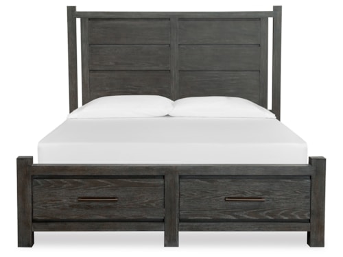 Transitional Queen Panel Bed with Storage Footboard