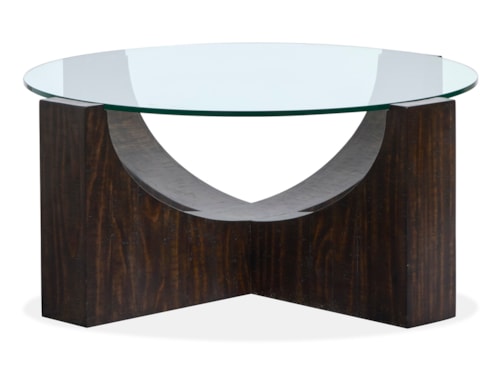 Contemporary Round Cocktail Table with Glass Top and Casters