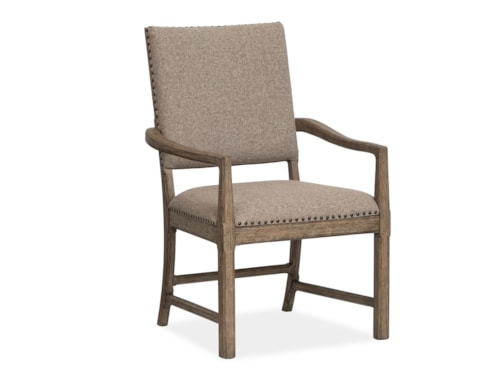 Transitional Dining Arm Chair with Upholstered Seat and Back