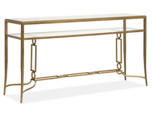 Transitional Rectangular Sofa Table with Glass Top