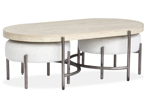Contemporary Oval Cocktail Table with 2 Ottomans