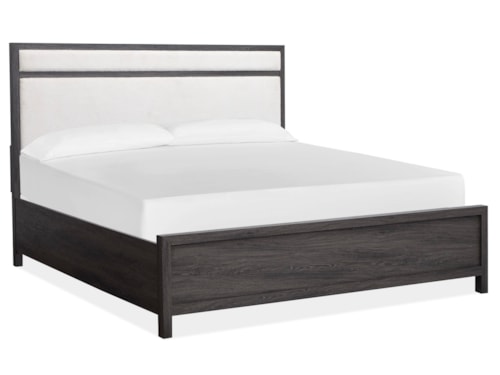 Casual Contemporary King Upholstered Panel Bed with Floor Protectors
