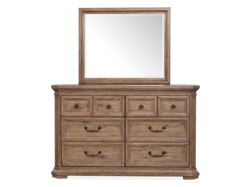 Transitional 6-Drawer Dresser with Landscape Mirror
