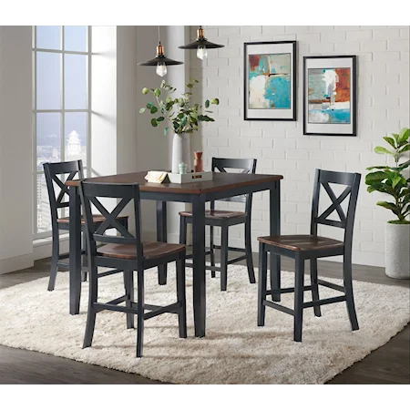 5 Piece Farmhouse Counter Height Dining Set