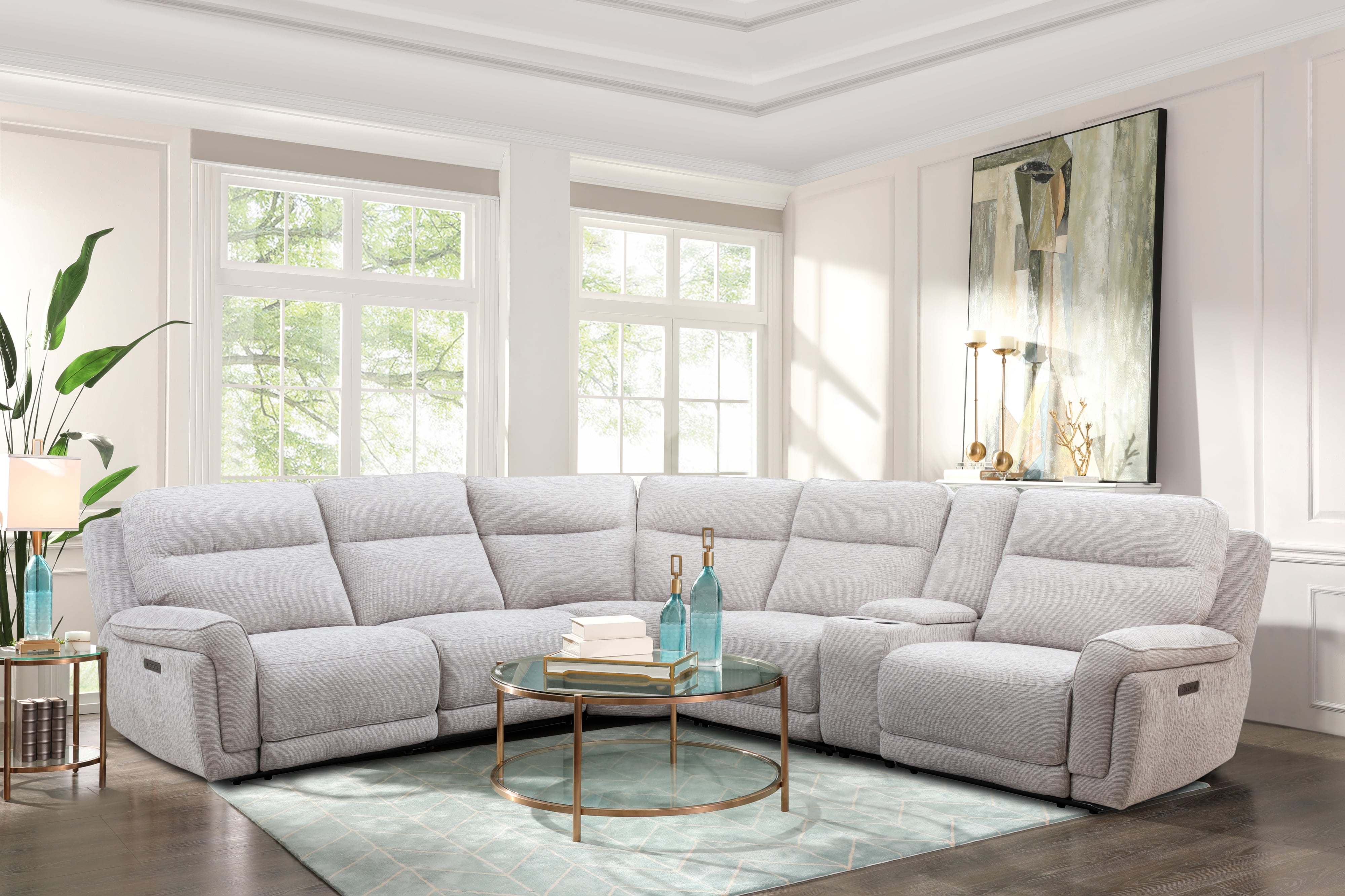 Sectional with 3 power outlet recliners