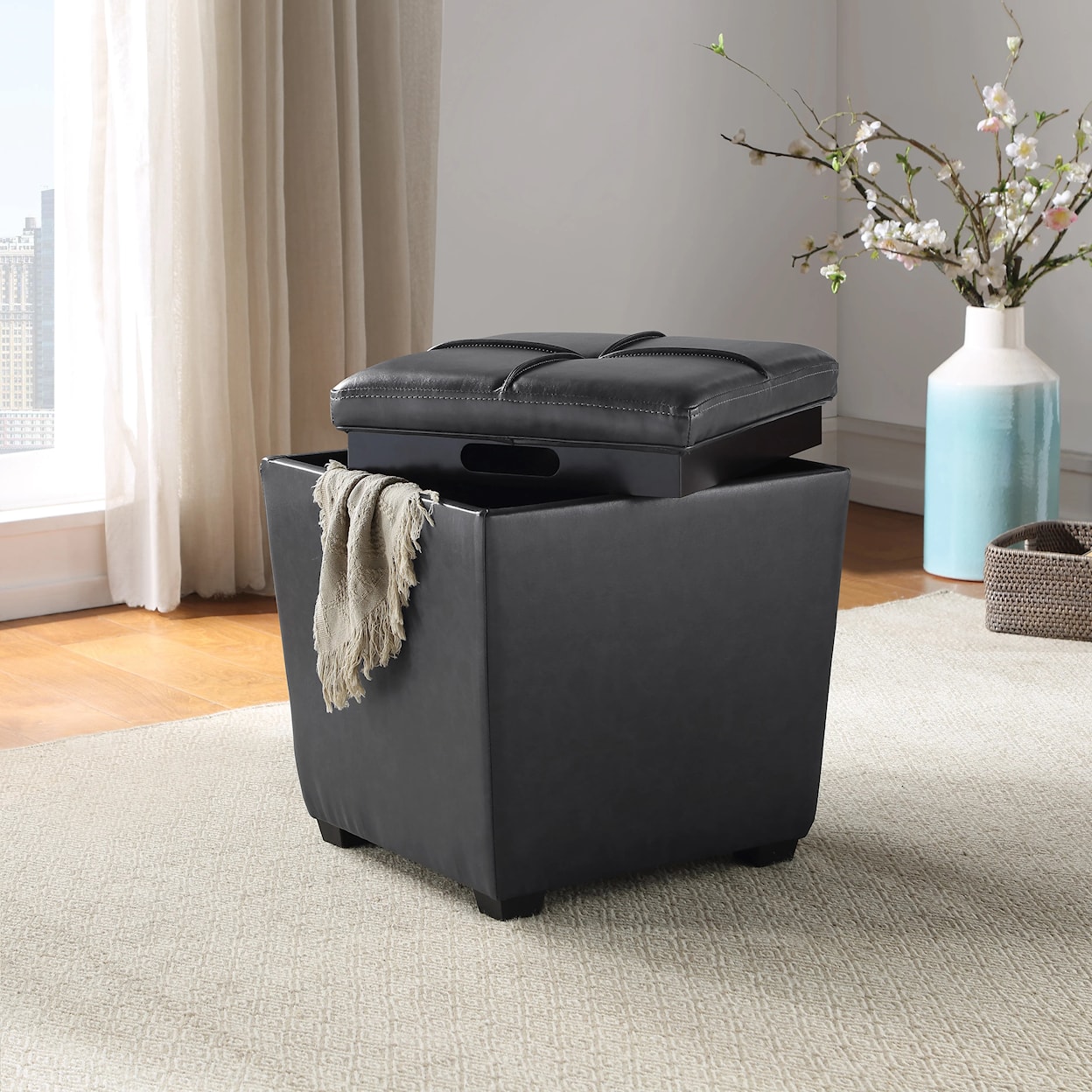 Office Star Rockford Storage Ottoman with Tray Top