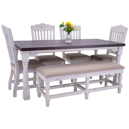 Martha Dining Table, 4 Chairs & Bench