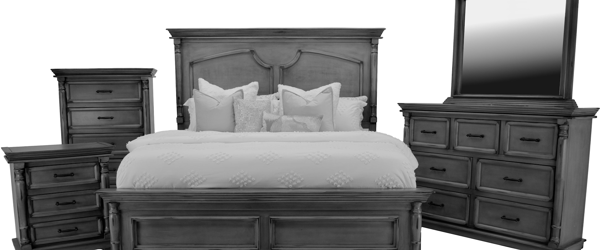 Aniston King Bed, Dresser, Mirror & Nightstand