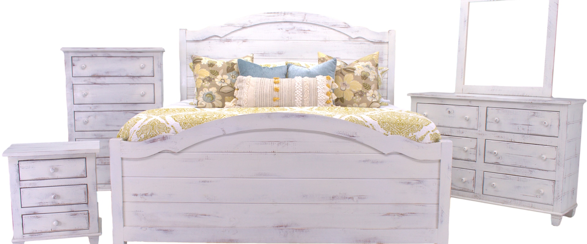 Joanna Queen Bed,Dresser, Mirror & Nightstand