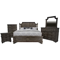 Charleston King Bed, Dresser, Mirror & Nightstand
