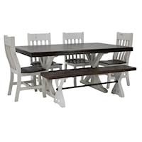 Warehouse Dining Table, 4 Chairs & Bench