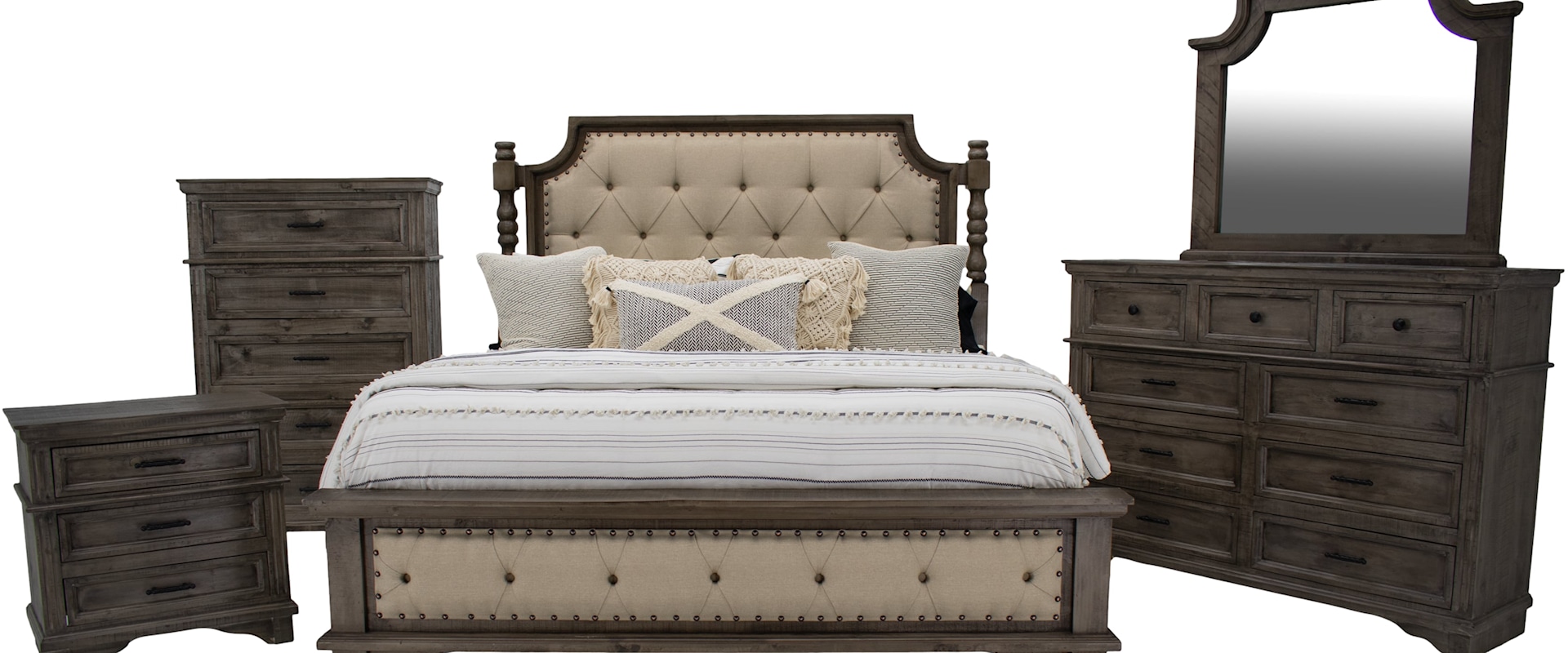 Charleston Queen Bed, Dresser, Mirror & Nightstand