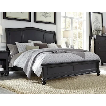 Transitional Queen Sleigh Bed with USB Ports