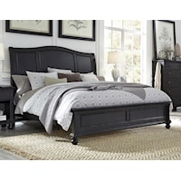 Transitional Queen Sleigh Bed with USB Ports