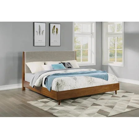 Mid-Century Modern Queen Upholstered Bed with Platform Frame