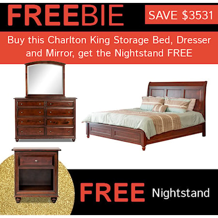 Charlton King Storage Bed Set w/Freebie!