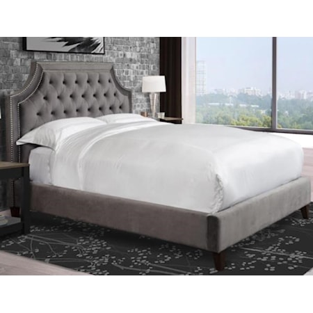 Jamie Queen Upholstered Bed in Gray