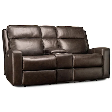 Power Leather Match Reclining Console Loveseat with Power Headrest and USB