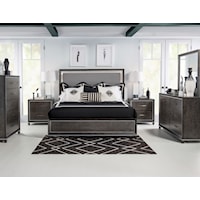 Bedroom Set features Queen Bed, Dresser, 2 Nightstands and Mirror