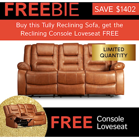 Tully Leather Reclining Sofa with FREEBIE!
