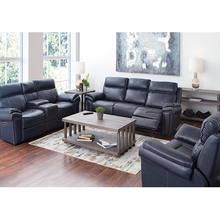 Leather Match Dual Reclining Power Sofa