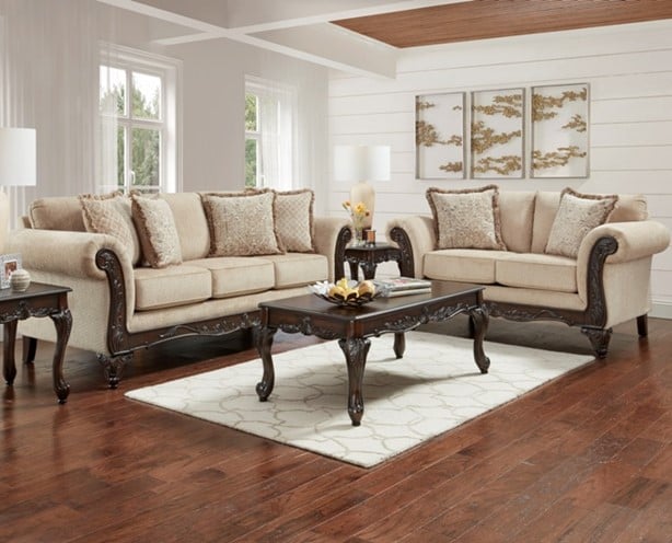 Sofas with shop wood accents