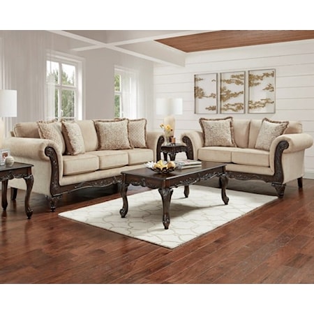 TRADITIONAL SOFA W/WOOD TRIM