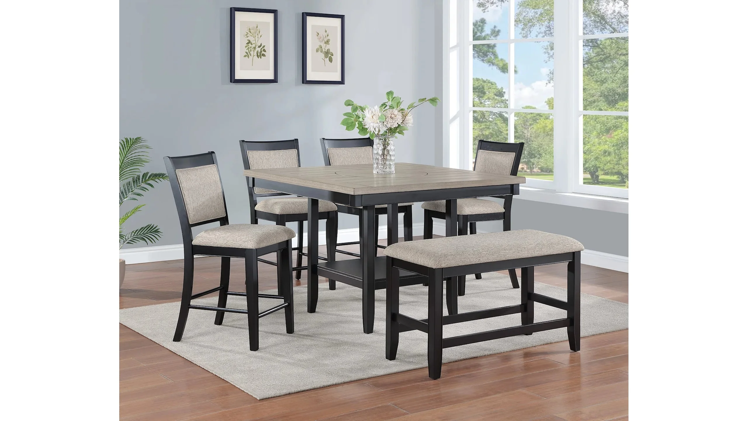 Crown Mark Fulton 5 PC COUNTER HEIGHT DINING SET W LAZY SUSAN Darvin Furniture Table Chair Set 7 Pc