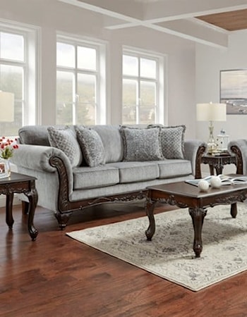 TRADITIONAL SOFA W/WOOD TRIM