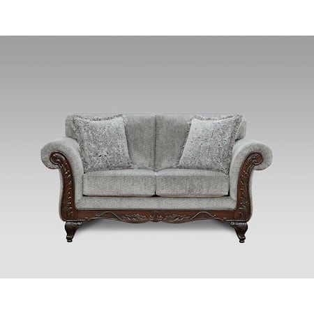 TRADITIONAL LOVESEAT W/WOOD TRIM