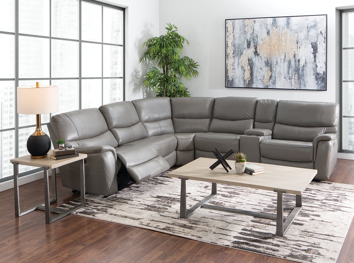 6 PC LEATHER MATCH POWER SECTIONAL