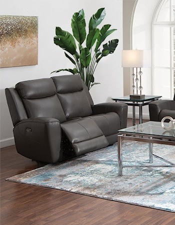 LEATHER MATCH POWER SOFA W/POWER HEADRESTS