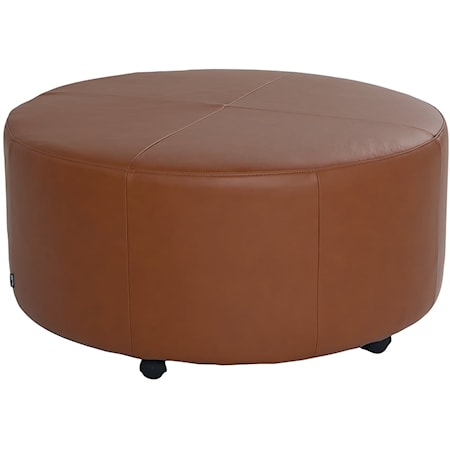 100% LEATHER ROUND OTTOMAN W/CASTERS
