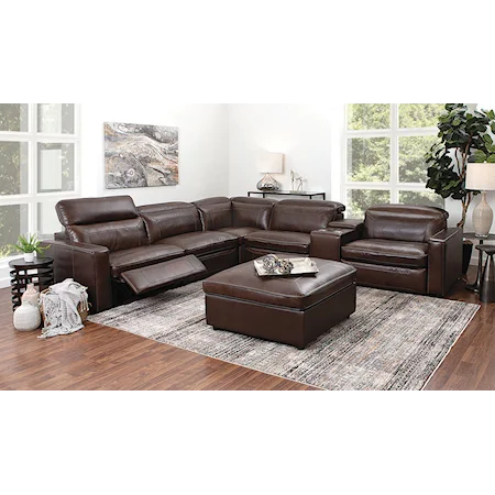 6 Piece Top Grain Leather Match Power Sectional