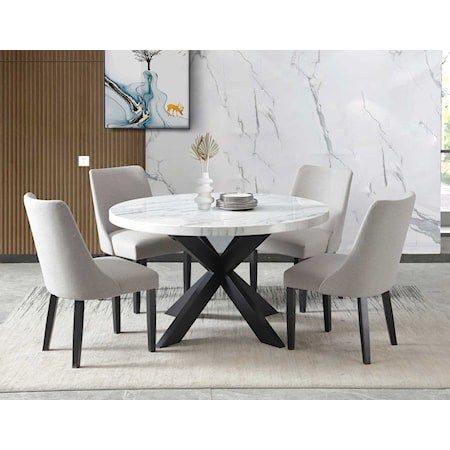 5 PIECE DINING SET W/WHITE MARBLE TOP TABLE