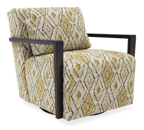 Mid-Century Modern Swivel Chair with Exposed Wood Arms