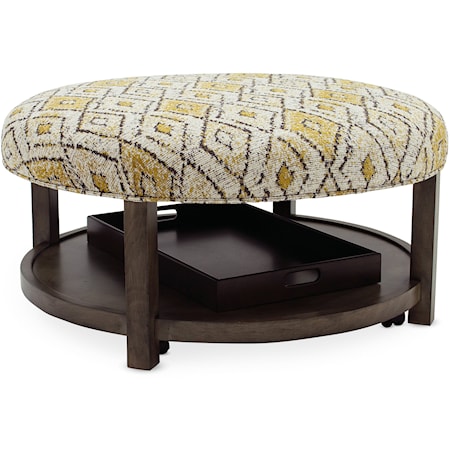 Transitional Round Ottoman with Casters and Tray