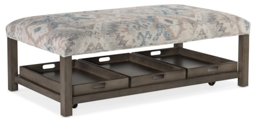 Rectangle Ottoman with Casters and 3 Trays