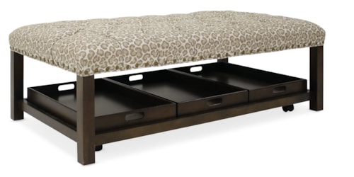 Rectangle Tufted Ottoman with Casters and 3 Trays
